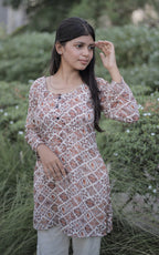 Brown Vintage Motif Printed Kurti