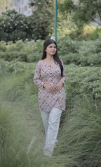 Brown Vintage Motif Printed Kurti