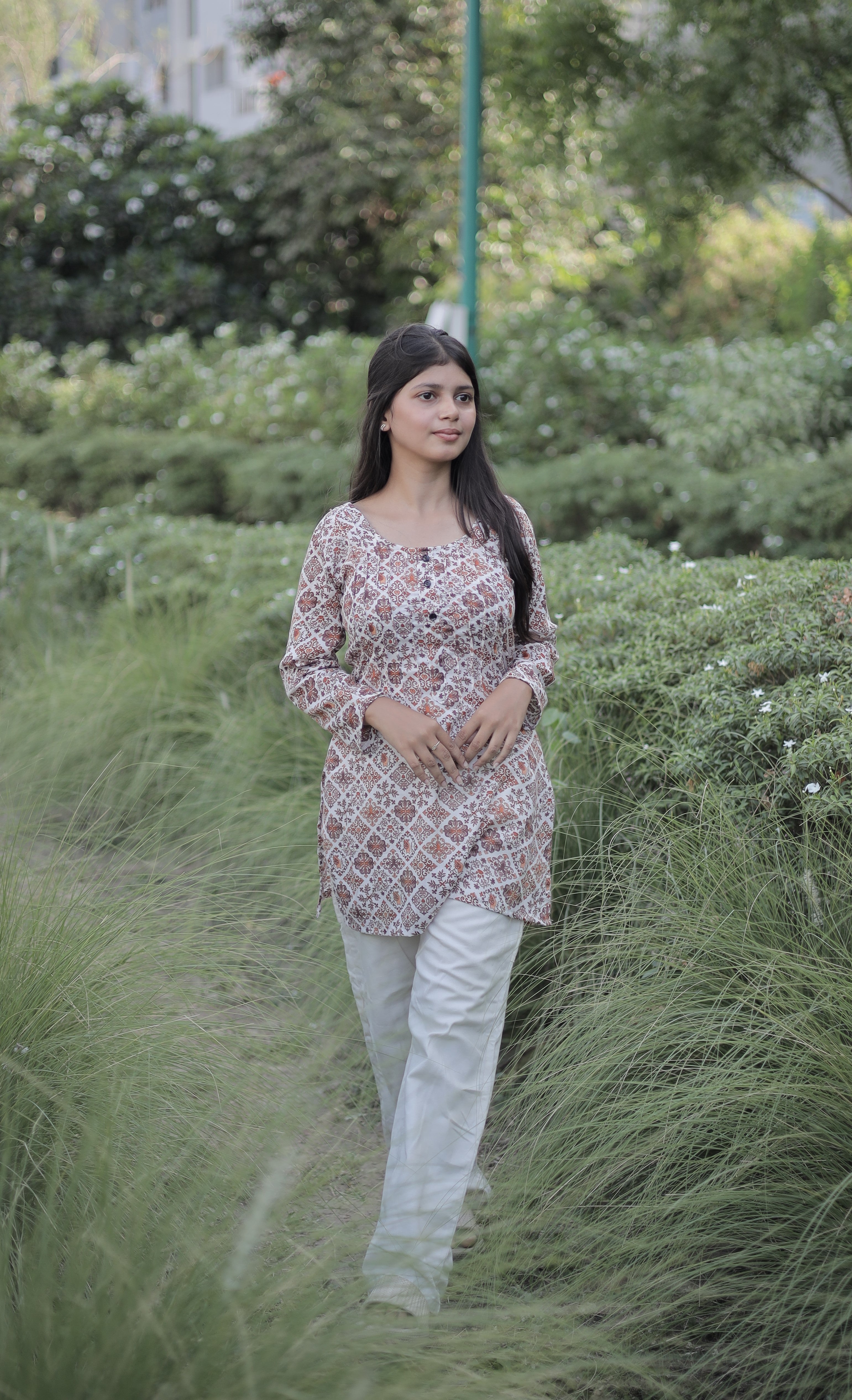 Brown Vintage Motif Printed Kurti