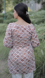 Brown Vintage Motif Printed Kurti
