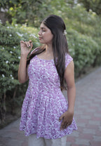 Lavender Bloom Peplum Kurti – Floral Printed Cotton Top for Women