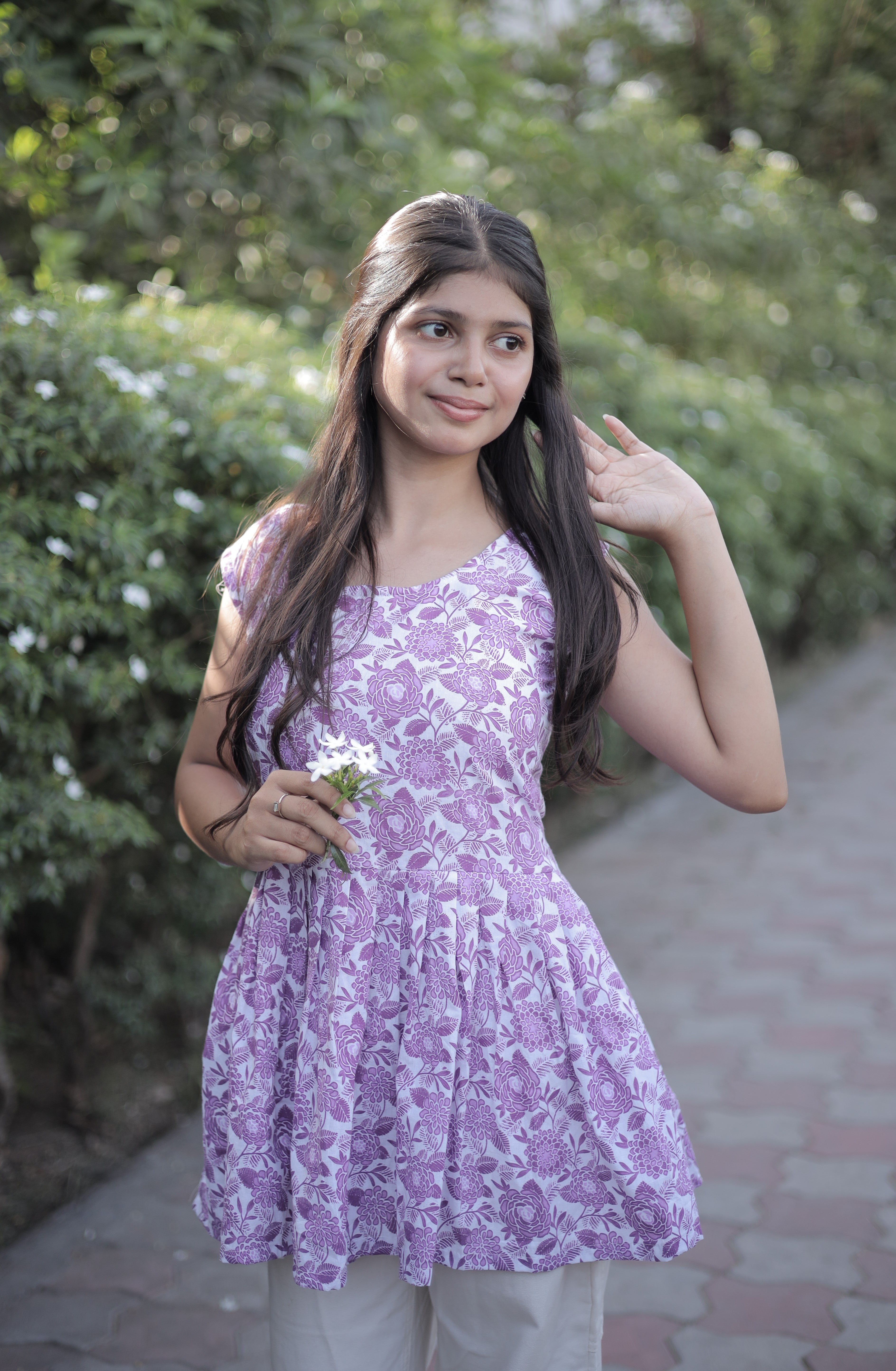 Lavender Bloom Peplum Kurti – Floral Printed Cotton Top for Women
