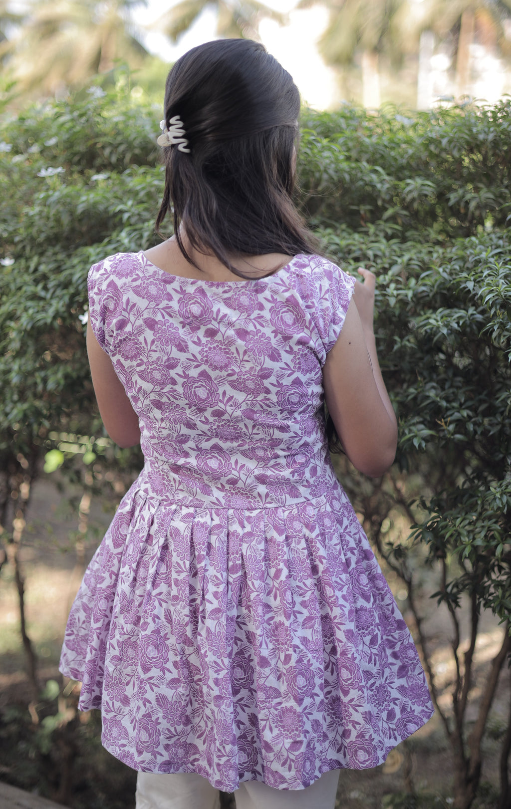 Lavender Bloom Peplum Kurti – Floral Printed Cotton Top for Women