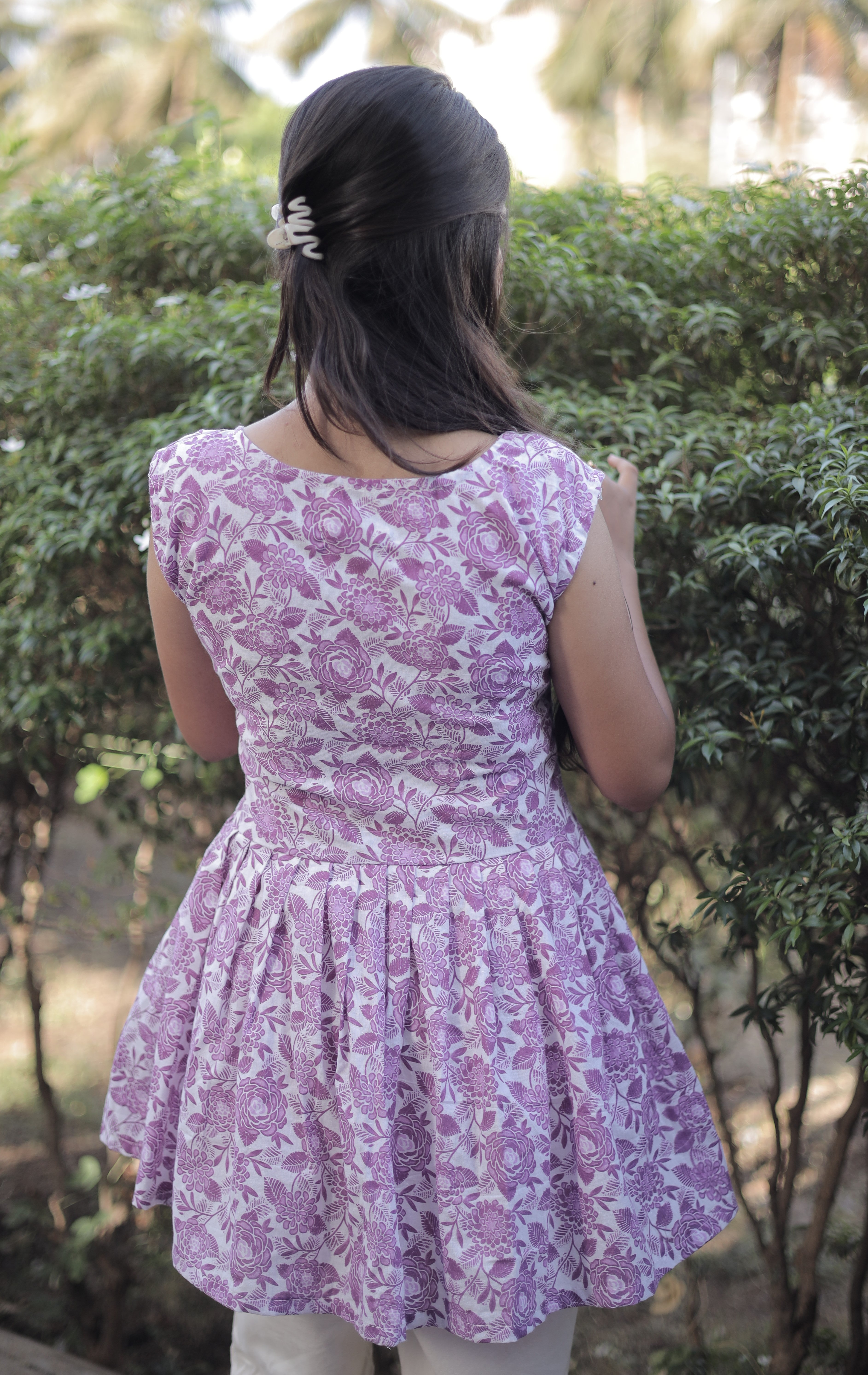 Lavender Bloom Peplum Kurti – Floral Printed Cotton Top for Women