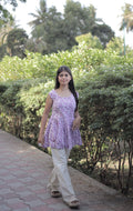 Lavender Bloom Peplum Kurti – Floral Printed Cotton Top for Women