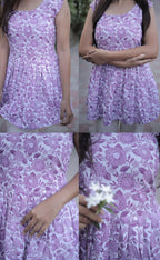 Lavender Bloom Peplum Kurti – Floral Printed Cotton Top for Women