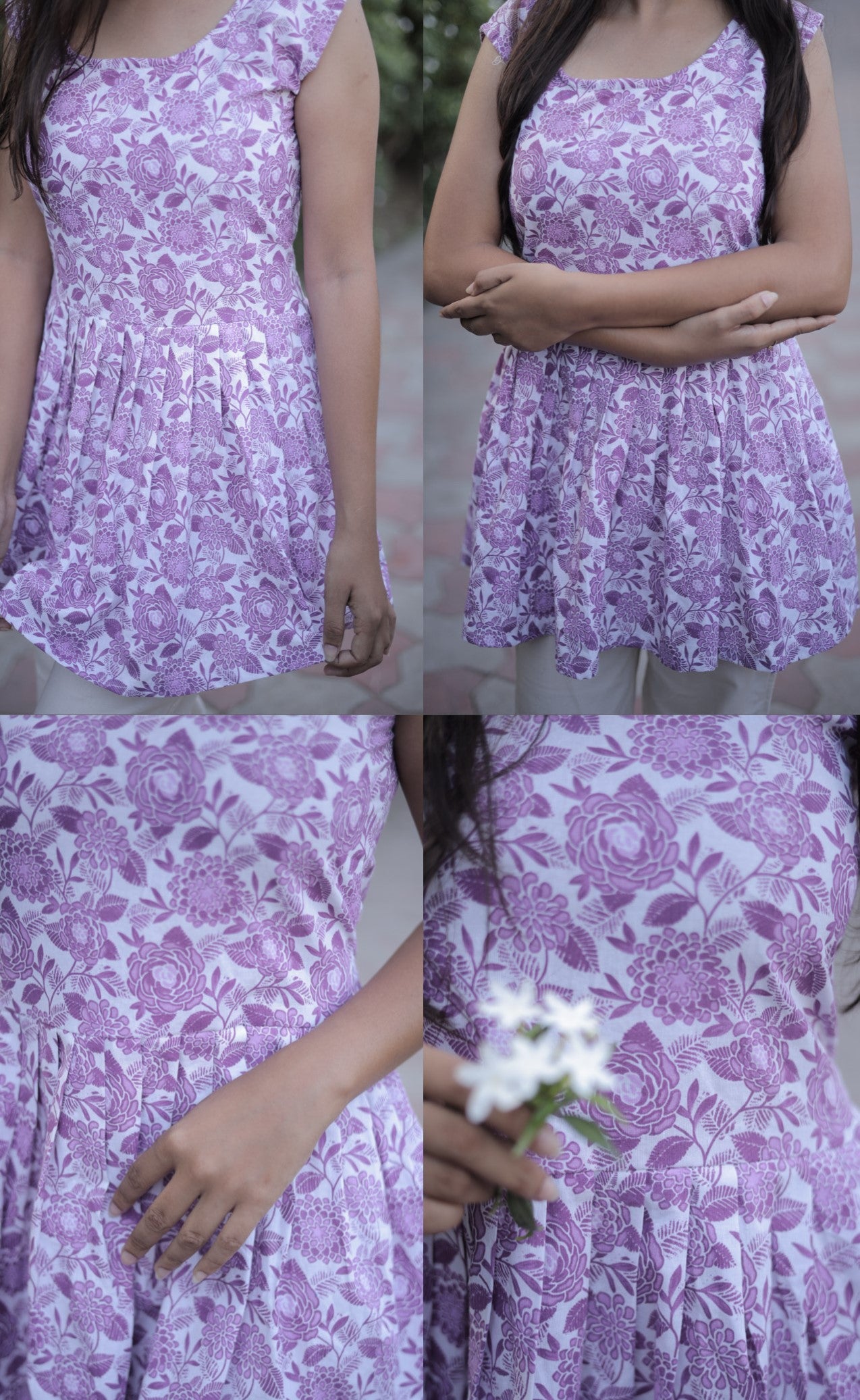 Lavender Bloom Peplum Kurti – Floral Printed Cotton Top for Women